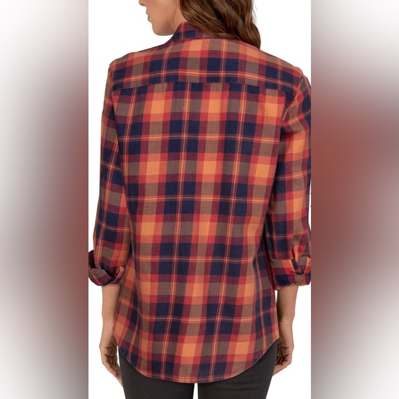 Bass Pro Shops Natural Reflections Acid Wash Plaid Long-Sleeve Shirt, Red Barn - Picture 2 of 7